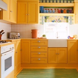 awlwren:himfluenza:we’ve been hooting with delight over green kitchens as we should be but have we considered: yellow kitchens. I think we should consider yellow kitchens.[id: photos of kitchens, some with yellow tiled backsplash, many with yellow-painted