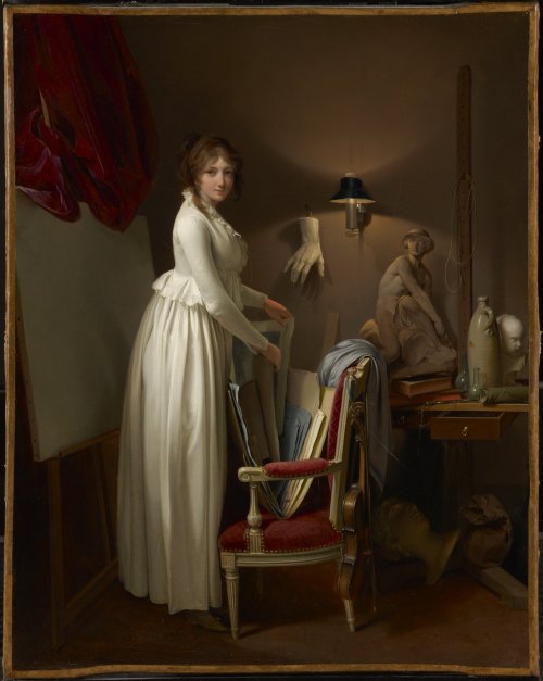 history-of-fashion:ab. 1795-1799 Louis Léopold Boilly - The Artist’s Wife in His Studio(Clark Art In