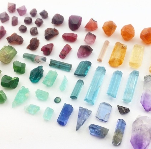 mineraliety:  Structure Minerals weirdly satisfies my love of things organized neatly and pretty colorful minerals! (spinel, garnet, ruby, tourmaline, topaz, demantoid, emerald, uvite, aquamarine, tanzanite, amethyst, dioptase) /////// #whyiloveminerals