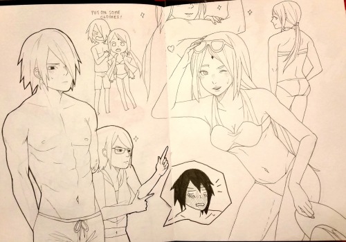 kirakurapon:  SSS Family goes to the beach!  … ok tbh it was an anatomy practice but I needed an excuse to draw Sakura in a bikini. 
