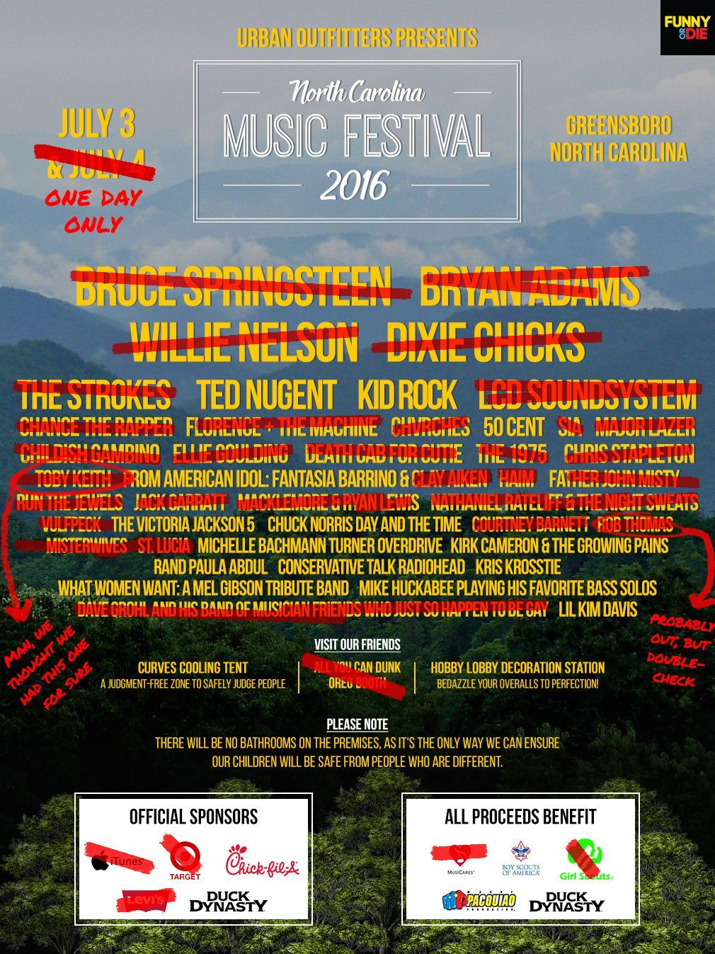 Updated Poster For The 2016 North Carolina Music FestivalWith so many artists backing out in support of the LGBT community, things are not looking good for one of this summer’s most anticipated concerts.