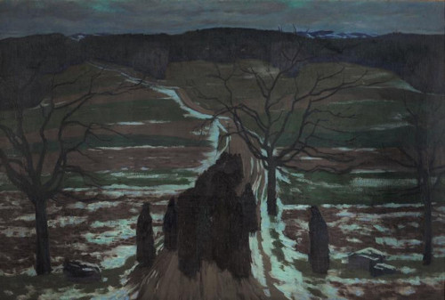 huariqueje:  Landscape with funeral   -   Antonin  Hudeček, c.1914. Czech, 