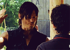 wayward-saints:4x01daryl what the hell you got him sick with your nasty germs way to go