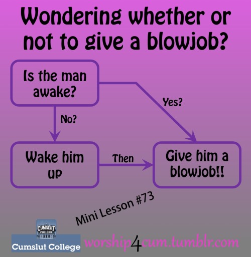 headforsuck: worship4cum: Mini Lesson #73Should I give him a blowjob, or not??  Let me consult 