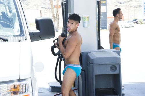 andrewchristian:  Andrew Christian Models at the Gas Station on the way to Vegas, from the new video “Meet Me In Vegas” http://www.andrewchristian.com/socialvideos/meet-me-in-vegas/