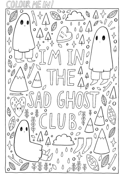 thesadghostclub:  Our colouring books are back in stock! Hooray! Here are some pages from the book, which you can totally download and colour in <3  Shop / About Us / FAQ’s / comics / Archive / Subscribe / Theme  