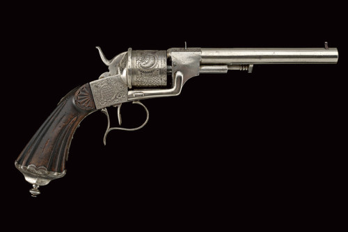 A lovely engraved 9mm rimfire revolver marked “Roland Daires” “Acier Fondue”