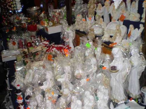 Merchandise offered during christmas market in city Wroclaw, Poland.