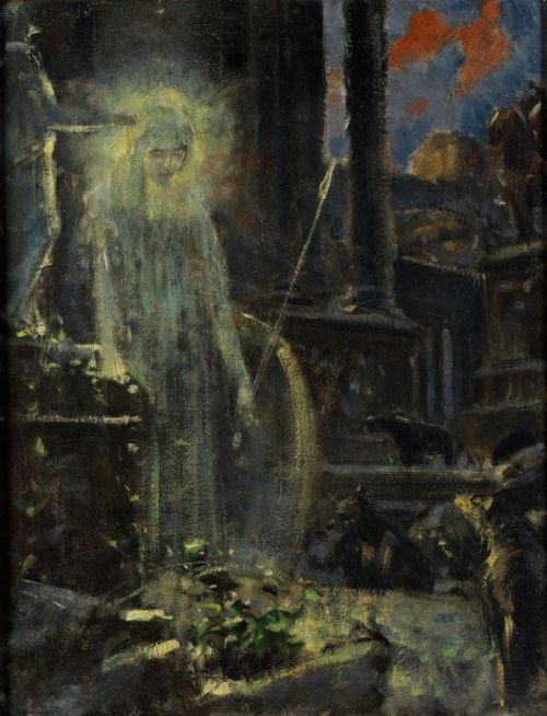 blackpaint20:Adolf Hirémy-Hirschl (1860-1933), Nightly apparition Oil on canvas