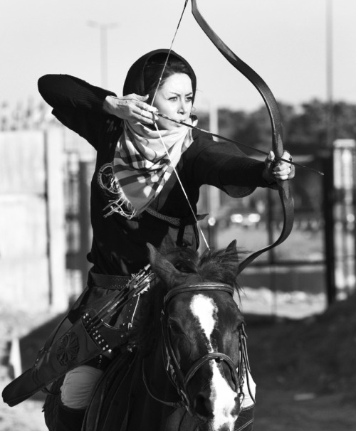 dirtylostkitten:
“ Iranian archer Shiva Mafakheri aims at a target during horseback archery competitions, in Tehran, on May 28, 2011. (AP Photo/Vahid Salemi). Converted to black and white and contrast adjusted by me.
So cool.
”