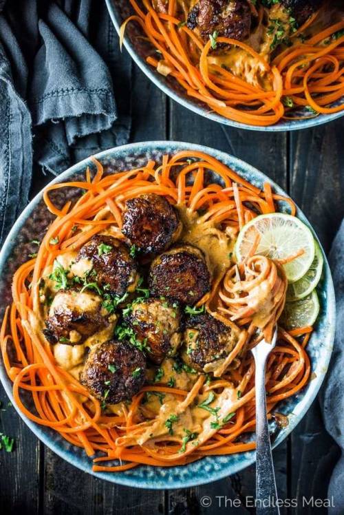 foodffs: thai chicken curry meatballs with carrot noodles Follow for recipes Get your FoodFfs stuff 