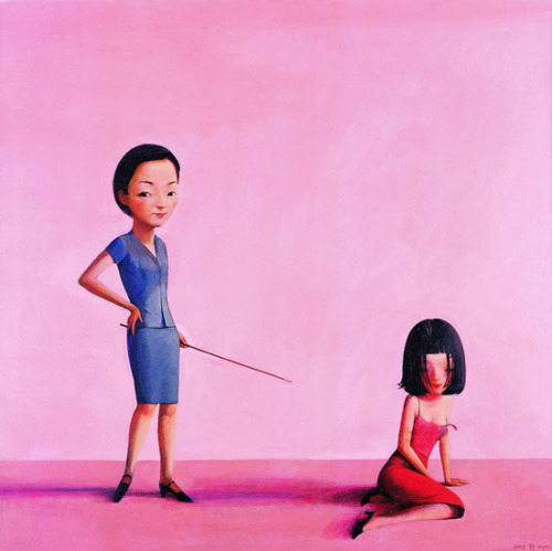 Liú Yě aka 劉野 (Chinese, b. 1964, Beijing, China) - 1: 罗密欧 (Romeo), 2002 Acrylics on Canvas  2:Banned