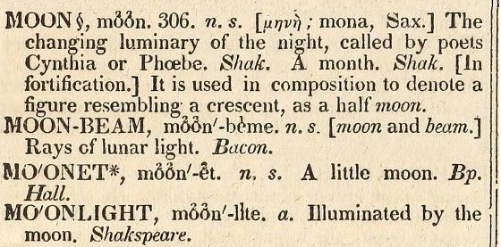 The definition of ‘moon’ in A Dictionary of the English Language by Samuel Johnson (1755).