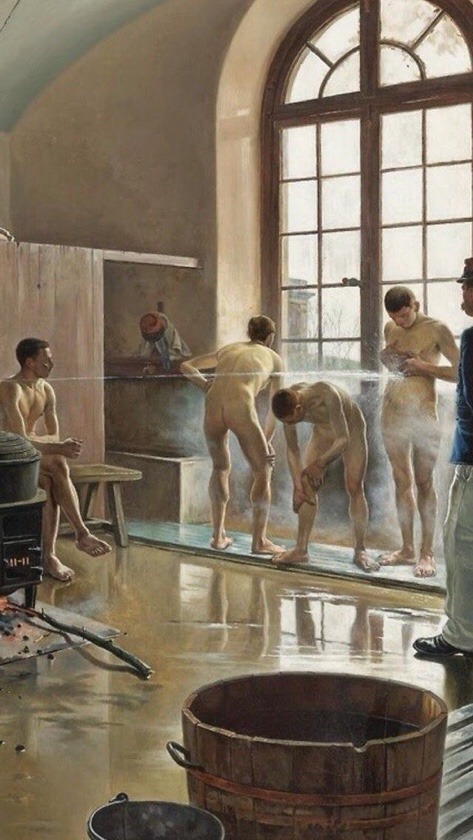 21primitive:  Eugène Chaperon: “La Douche au Régiment” (1887)