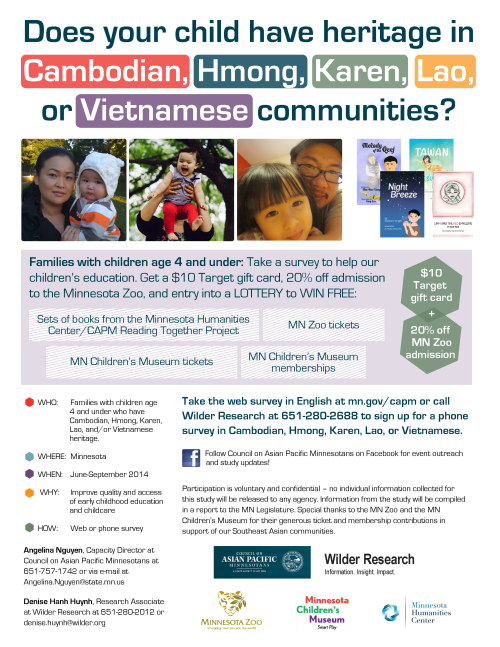 The Council on Asian Pacific Minnesotans is looking for families to help study early childhood educa