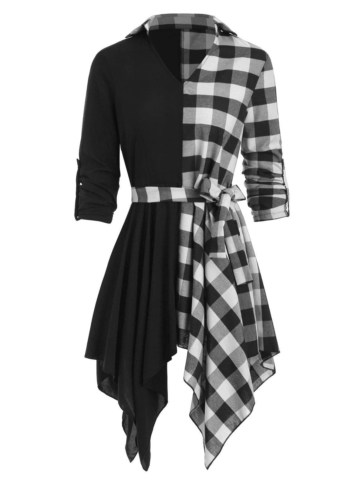 IntimateLustFashion — (Roll Sleeve Handkerchief Plaid Dress)