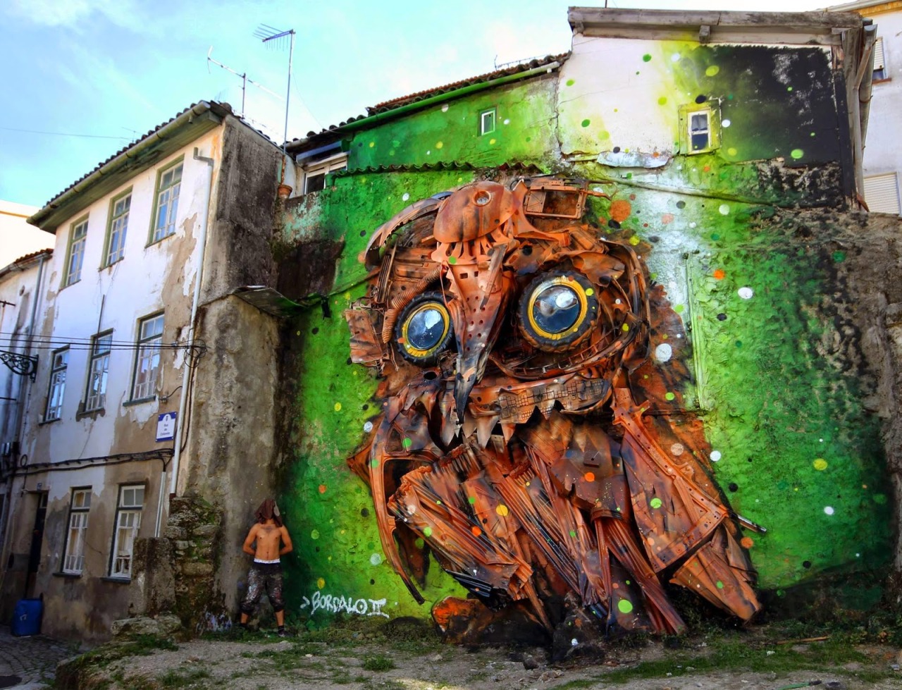 lentejon:  fer1972:  ’Owl Eyes’ Outdoor Sculpture by Bordalo II via streetartnews