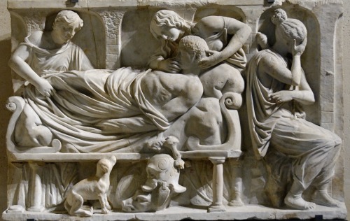 Marble relief, traditionally known as the “Death of Meleager”.  Artist unknown; 2nd
