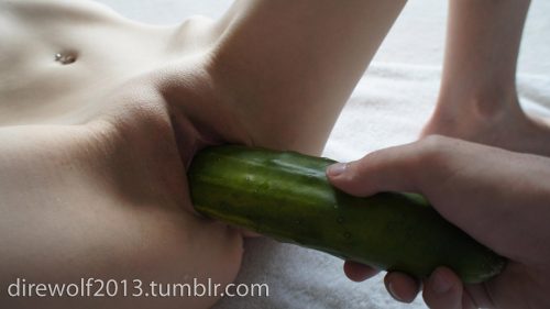 direwolf2013:  I was horny the other day while at the supermarket and remembered some followers have occasionally asked for veggie pics, so I bought the biggest cucumber I could find and brought it home. Hubby sure enjoyed the surprise show! The little