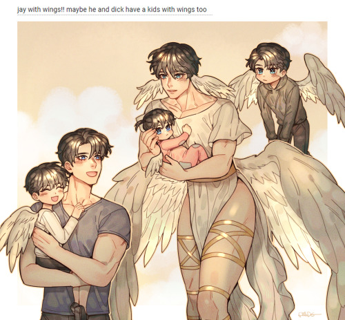 fade-bottomjay:Art request 25: Dick/angel!Jay with their kids