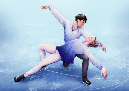 accioharo:So happy to have this gorgeous commission of Victor and Yuuri ice dancing. It’s by the ama