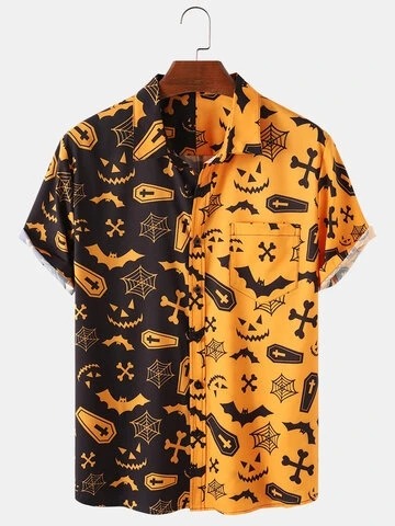 perfectlyghostlygoatee:Halloween Funny Skull Pumpkin Print Relaxed Fit Short Sleeve ShirtsClikc here