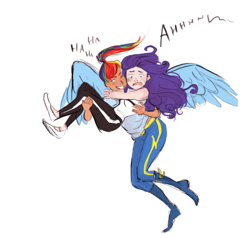 demdoodles:My humanized Rarity is the shortest of the bunch at 5’ 2” and very light, so I wanted to do some doodles of everyone picking her up.