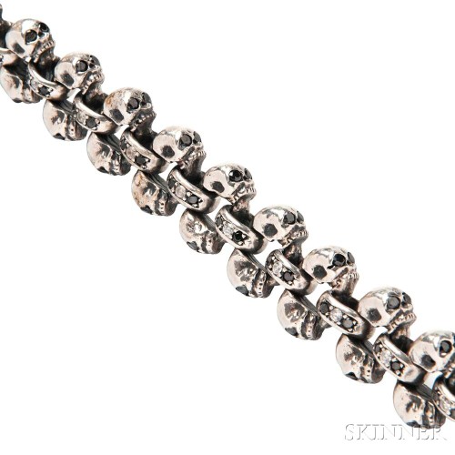 Sterling silver, black diamond, and diamond &lsquo;Catacomb Skulls&rsquo; bracelet, Chris James (at 