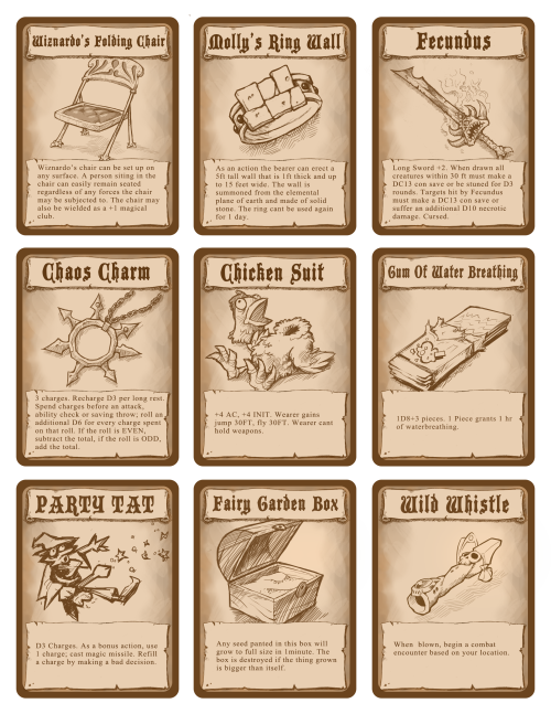 more magic items! the party tattoo is actual genius, in case you ever wondered what that looked like