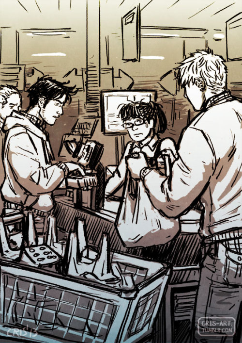 cris-art:  4 Sketches of these two in everyday life after getting their first apartment! Read the captions on each image.  I hope you like it! ♥♥