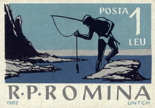 A Romanian series of stamps celebrating fishing, designed by Ion Untch, 1962