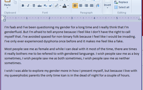 queersecrets: [image: a screenshot of a secret typed into microsoft wordpad. The secret reads:  [I’m