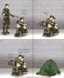 fyeahpiersxchris:  Piers! Cover me! by ~wingfung521  They’re so cute and cuddly. o(≧▽≦)o 