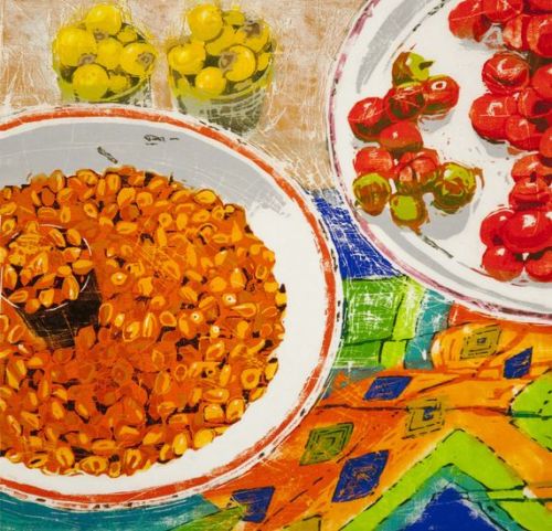A color snack   -  Teija Lehto, 2012Finnish,b.1965-Woodcut,  41 x 42 cm 