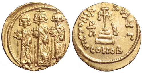 artofthedarkages: A Byzantine solidus with the emperor Heraclius flanked by his sons Heraclius Const