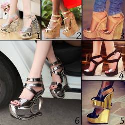 ideservenewshoesblog:  Shoespie Metal Color Strange Wedge Heel Sandals