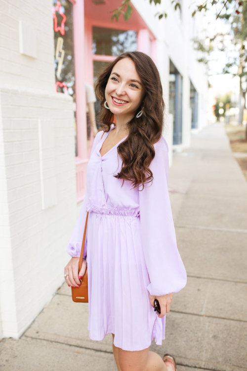 jadorejcrew:Lavender pleated dress on www.caralinastyle.com