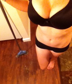 smallgirlbigtitties:  Cleaning the apartment in nothing but a bra and panties! 