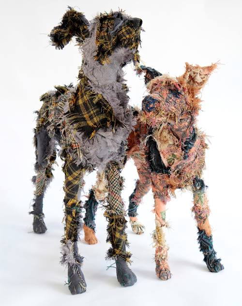 Patchwork Coats with Frayed Fur Add Shaggy Texture to Barbara Franc’s Dog Sculptures