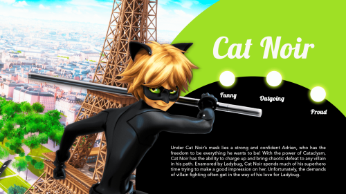 miraculeusecoccinelle:  Character descriptions of the cast of Miraculous Ladybug! Featuring Ladybug, Marinette, Adrien, Cat Noir, Tikki, Plagg, Chloe, Alya, and Nino!Visit the official Ladybug sitehttp://www.miraculousladybug.com/