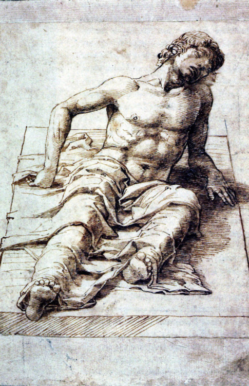 artist-mantegna: Study for a Christ, 1490, Andrea Mantegna