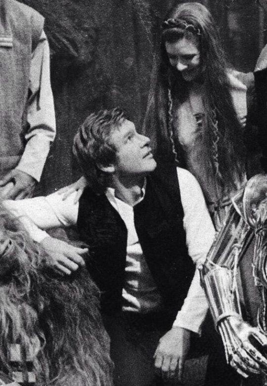 Carrie Fisher and Harrison Ford filming Return of the Jedi #carrie fisher#harrison ford#leia organa#han solo #han x leia #hanleria #han and leia #star wars #return of the jedi