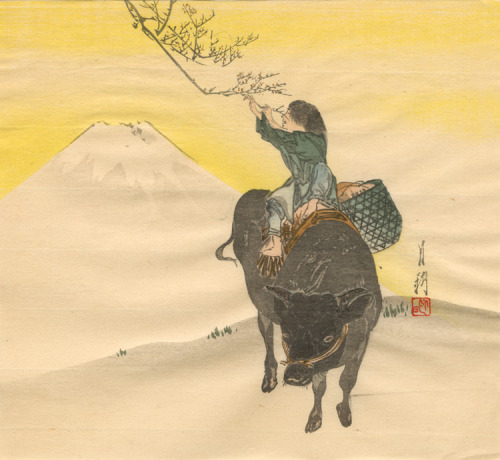 Ogata Gekko (1859-1920), Boy on an Ox, color woodcut, ca. 1900