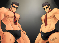 kd-baras:  Detective Kaipan (Kochikame) and Dojima (Persona 4) Commissioned drawing  