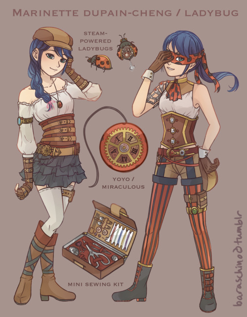 baraschino:   Miraculous AU Week Day 3: Technology AU my friend @aclahayr and i decided to do a steampunk AU! he wrote a fic, which you can check out here, and i worked hard to draw these to go along with it! hope you all like it<3 