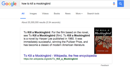 Out of curiosity, I wanted to know how exactly you kill a mockingbird. Turns out Google doesn’t want me to find out.
