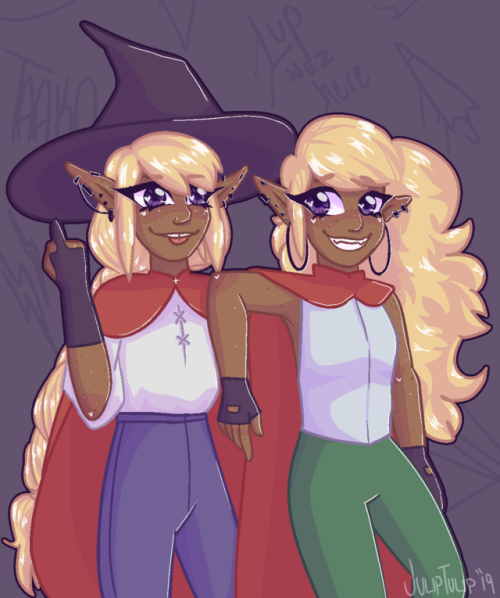 juliptulip: twins ! ! [image description: a drawing of Taako and Lup, standing together in front of 