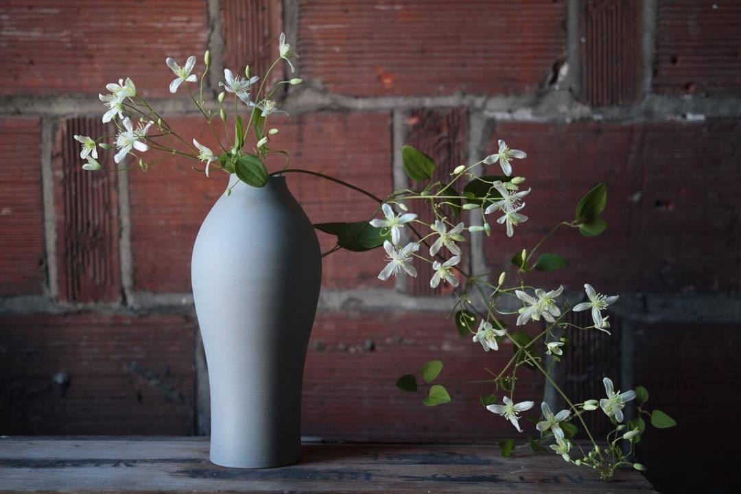 Autumn Clematis in a tinted grey porcelain bottle.
#lilithrockettceramics #wheelthrown #porcelain (at Lilith Rockett Ceramics)