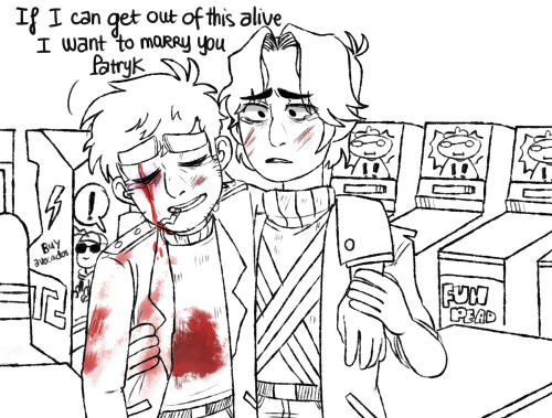 trashpandaballs:  Worst time to propose to your boyfriend: when both of you are being surrounded by zombies in an abandoned arcade and you’re dying.  O H