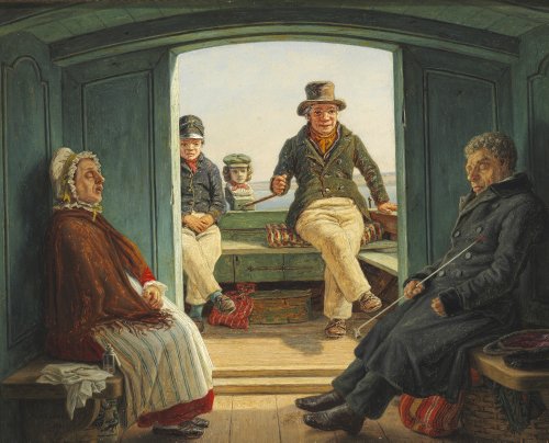 Martinus Rørbye - Travel scene on board a Dutch canal barge (1846)